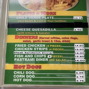 Menu dinner plates