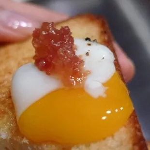 63 degree egg w/fleur del sel &amp; ground black pepper, bacon marmalade, toasted brioche with sweet cream butter