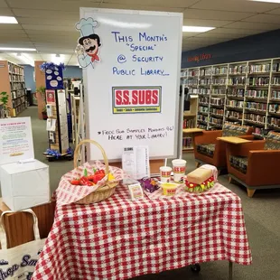  a table in a library