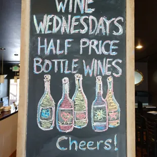 We have some very fine, small production wines at half price on Wednesday. Check out our current wine menu.