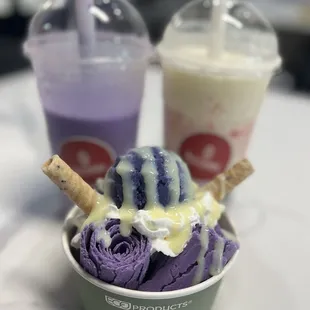 Halo ube ice cream rolls