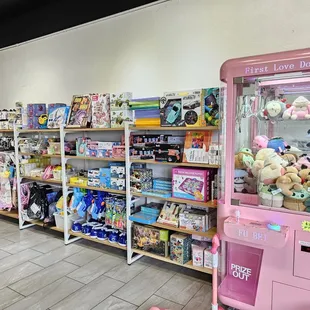 Merchandise and a claw machine