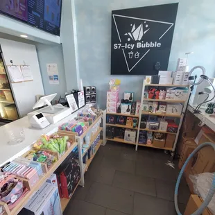 Inside the shop. Various items sold besides bubble tea.