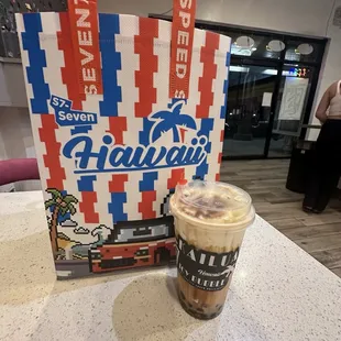 Midnight tea +Aloha Taro, Lychee Smoothie, Coffee Boba and another Midnight Tea in the bag