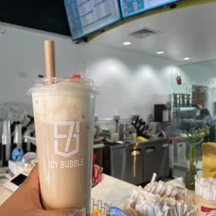 A Cai Milk Tea with Boba and Cheese foam.  The boba was on point! So yummy!