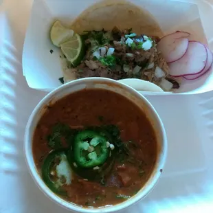 Beans and pulled pork taco