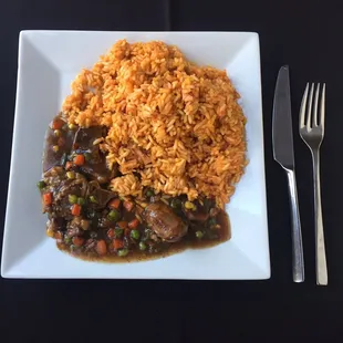 Jollof rice with oxtail and gravy