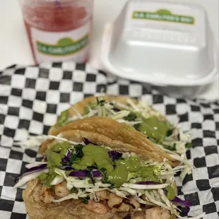 Shrimp Baja tacos w avocado sauce