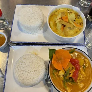 Top: Yellow Curry w tofu  Bottom: pumpkin Curry w chicken