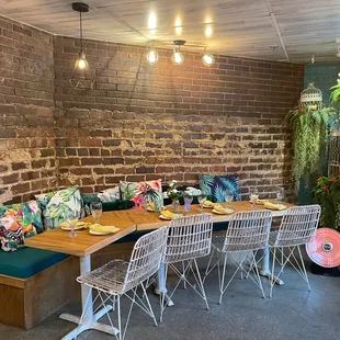 a table and chairs in a restaurant
