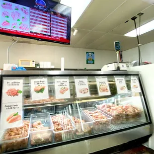 a large display of meats