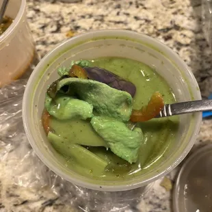 Green curry, featuring dyed chicken