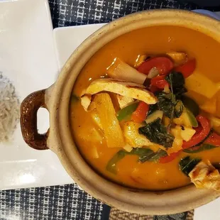 Pumpkin red curry with grilled chicken