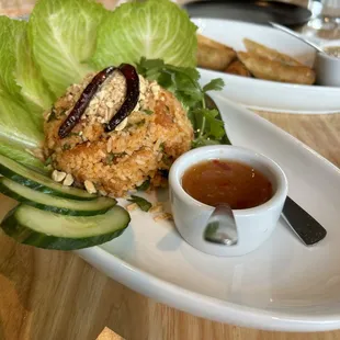 Lettuce wraps and spring rolls.