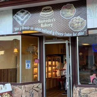 the entrance to the bakery