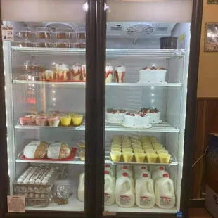 a display case full of food