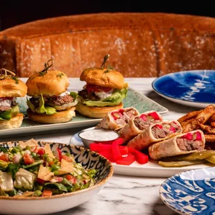 Lamb Sliders, Fattoush Salad, Beef Shawarma