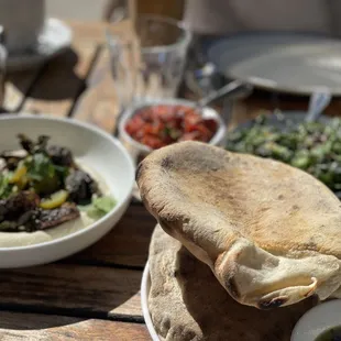 Brussel Sprout Hummus, lutenitsa, and tabbouleh