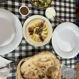 Hummus Yemeni Style Salad Bread