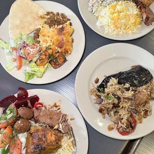 three plates of food