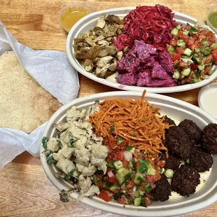 Pita, Chicken Shawarma, Red Cabbage, Roasted Beets, Roasted Cauliflower, Moroccan Carrots, Falafel, Hummus