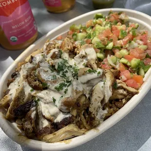 Rice Bowl with chicken and Israeli Salad