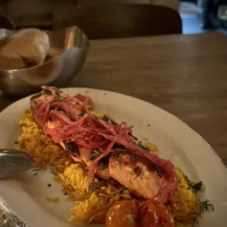 Pomegranate-Labne Marinated Salmon Kebab