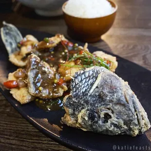 Fried sea bass