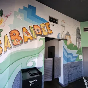 Rowlett, Texas "skyline" depicted in wall mural at Sabaidee Lao &amp; Thai Street Food of Rowlett, TX