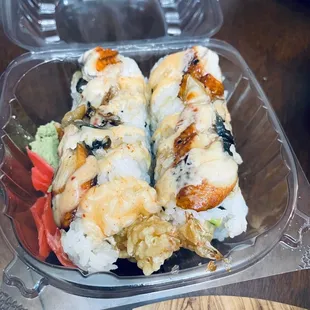 Black dragon roll. Presentation terrible, rice was awful, roll fell apart when eating