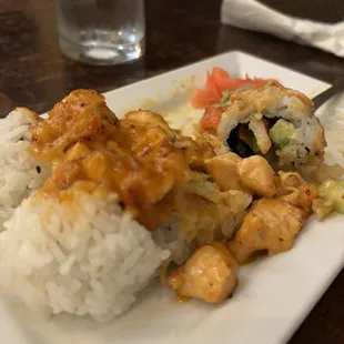 Dragon Roll...it looks like someone vomited on a California Roll with rancid fish and produce wrapped in over seasoned sushi rice.
