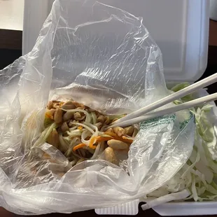 Thai style papaya salad - level 2 is super spicy!!! $13.99