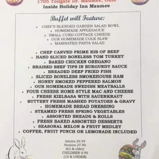 menu for easter sunday buffet