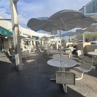 Outdoor dining area shared with other businesses