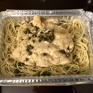 Chicken piccata w/ angel hair pasta (You get to choose the pasta type)