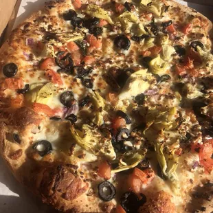 Light Greek Pizza with artichoke hearts