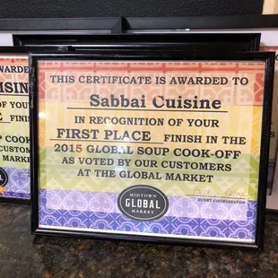 a certificate for the first place