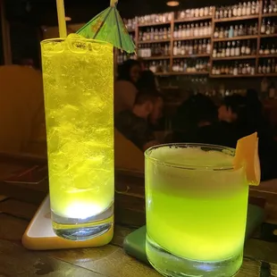 St. Patrick&apos;s Day Drink (left) Midori Sour (right)