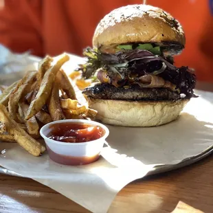 a burger and french fries