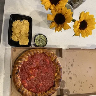 Chips &amp; Queso &amp; 14" BYO Stuffed with pepperoni