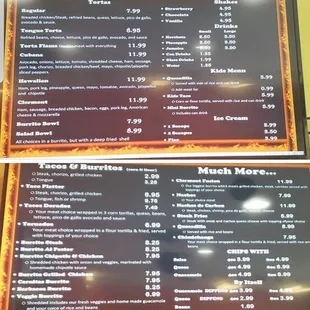 the menu of a restaurant