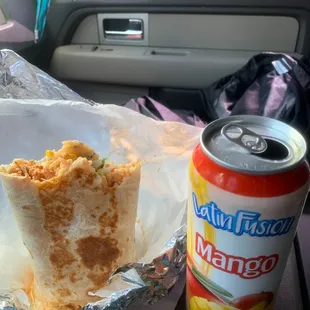 Burrito and Mango Drink