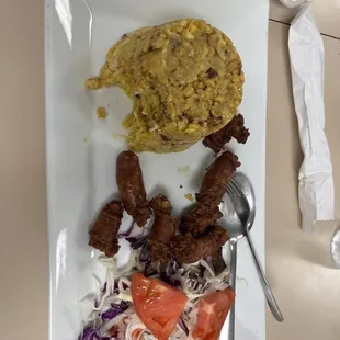 Mofongo con Longaniza- Mofongo with Dominican Sausage