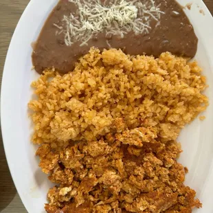 Chorizo and eggs with rice and beans