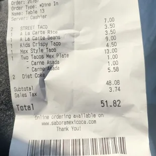 Overpriced bill for 6 tacos! $50 for 6 tacos!? Rip off!