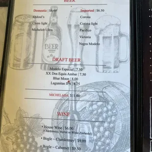 Sabor A Mexico Beer &amp; Wine Menu