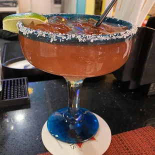 Cadillac Margarita Ewing Chambord float, salted rim