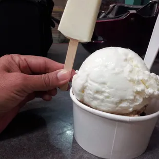 Mini coconut paleta and espresso/coconut ice cream