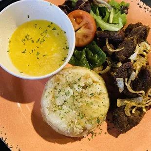 Mofongo  &amp; Carne Frita with garlic oil