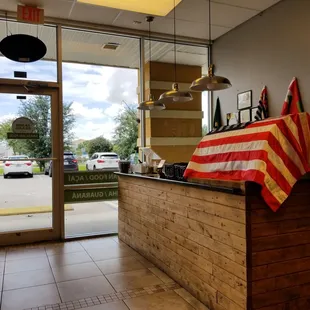 american flag on counter